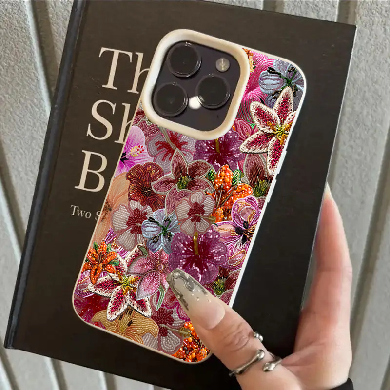 Tablet And Accessories Case - Luxurious Beaded Flower Lychee Texture Phone