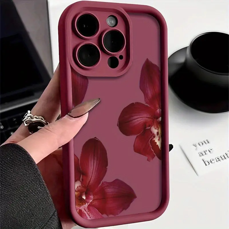 Wine Red Orchid Flower Pattern - Tablet And Accessories Case ulasan dan harga